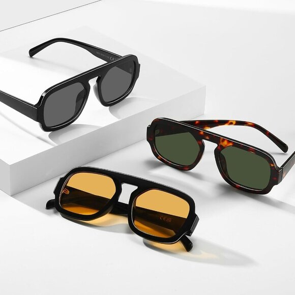 Trendy Aviator Sunglasses for Women Flat Top Designer Stylish Classic Square Fra - Picture 7 of 7